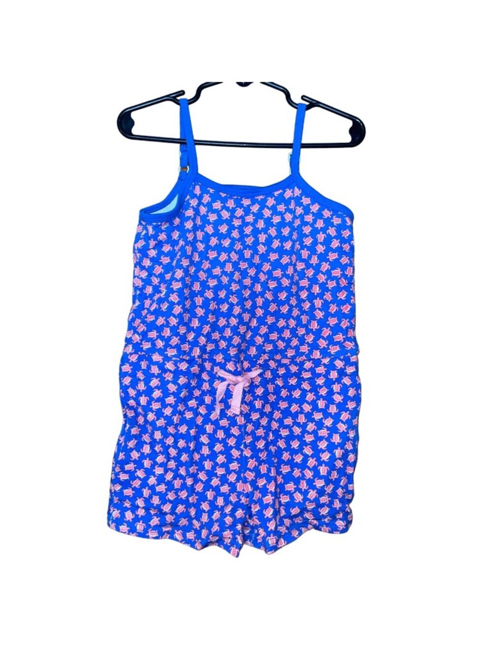 ToobyDoo Girls Blue Pink Turtle Print Romper Adjustable Straps Drawstring Waist